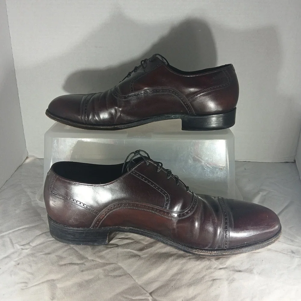 French Shriner Sterling Mens 11.5 B Burgundy Leather Cap Toe‎ Oxford Dress Shoes